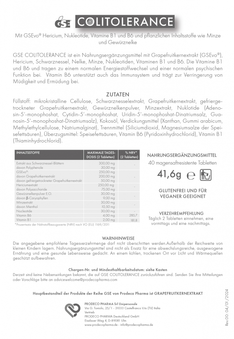 FI.2200.GSD D FOGLIETTO GSE ENTERO COLITOLERANCE 40CPR.bugiardino.Rev.00.2024.01.04
